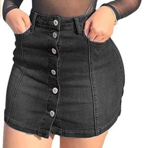 Women's Button Down Front Denim Short Skirt